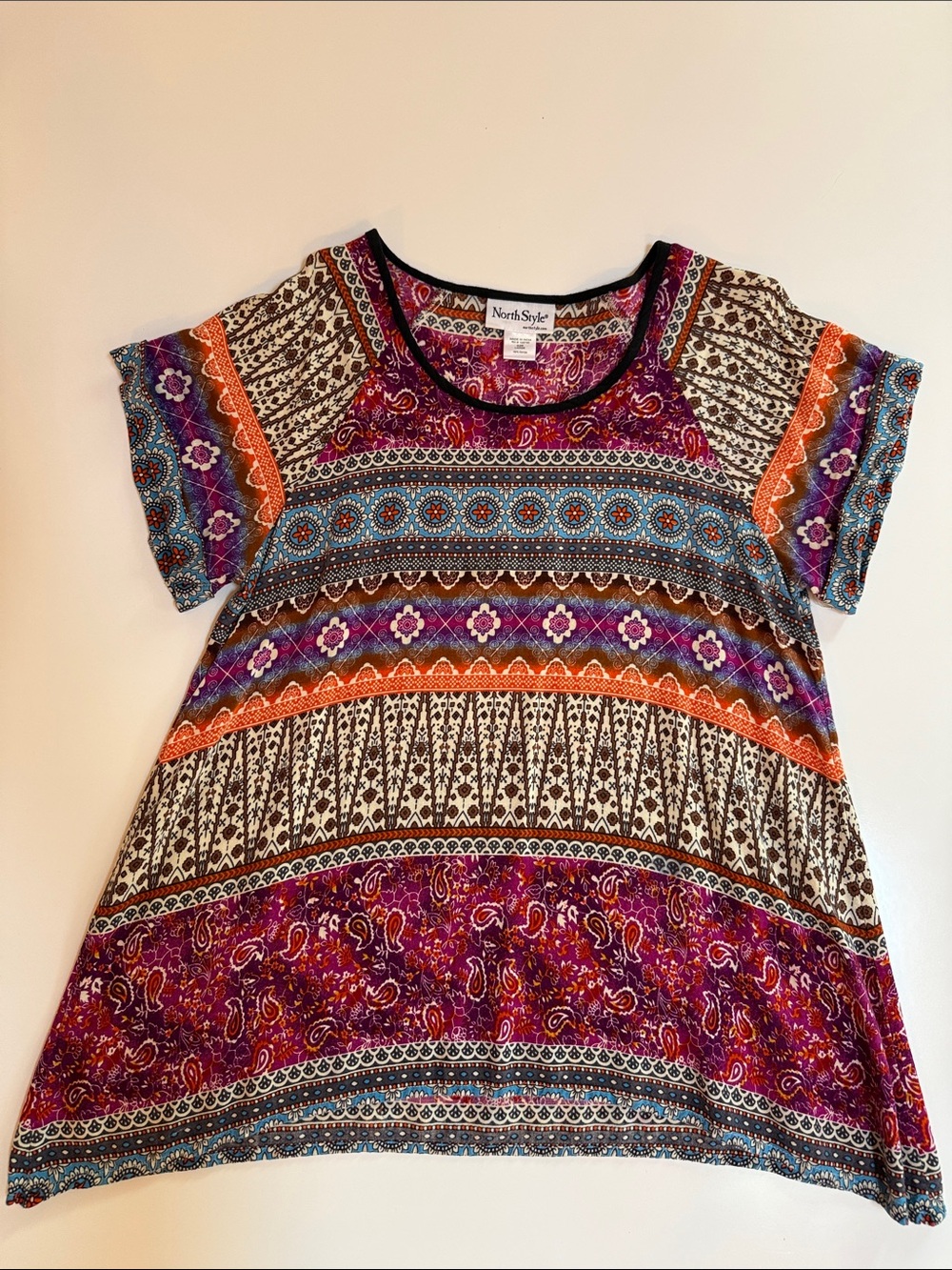 NorthStyle Multicolored Short Sleeve Scoop Neck Tunic Top